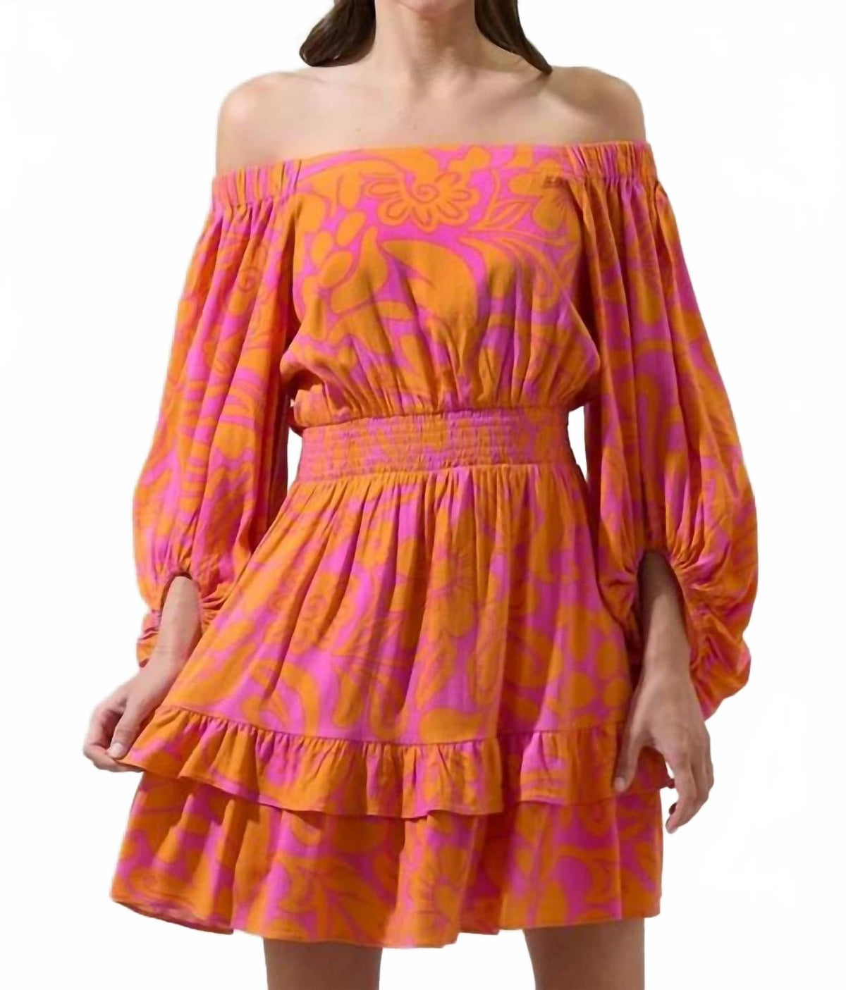 Kaci Smocked Mini Dress In Pink