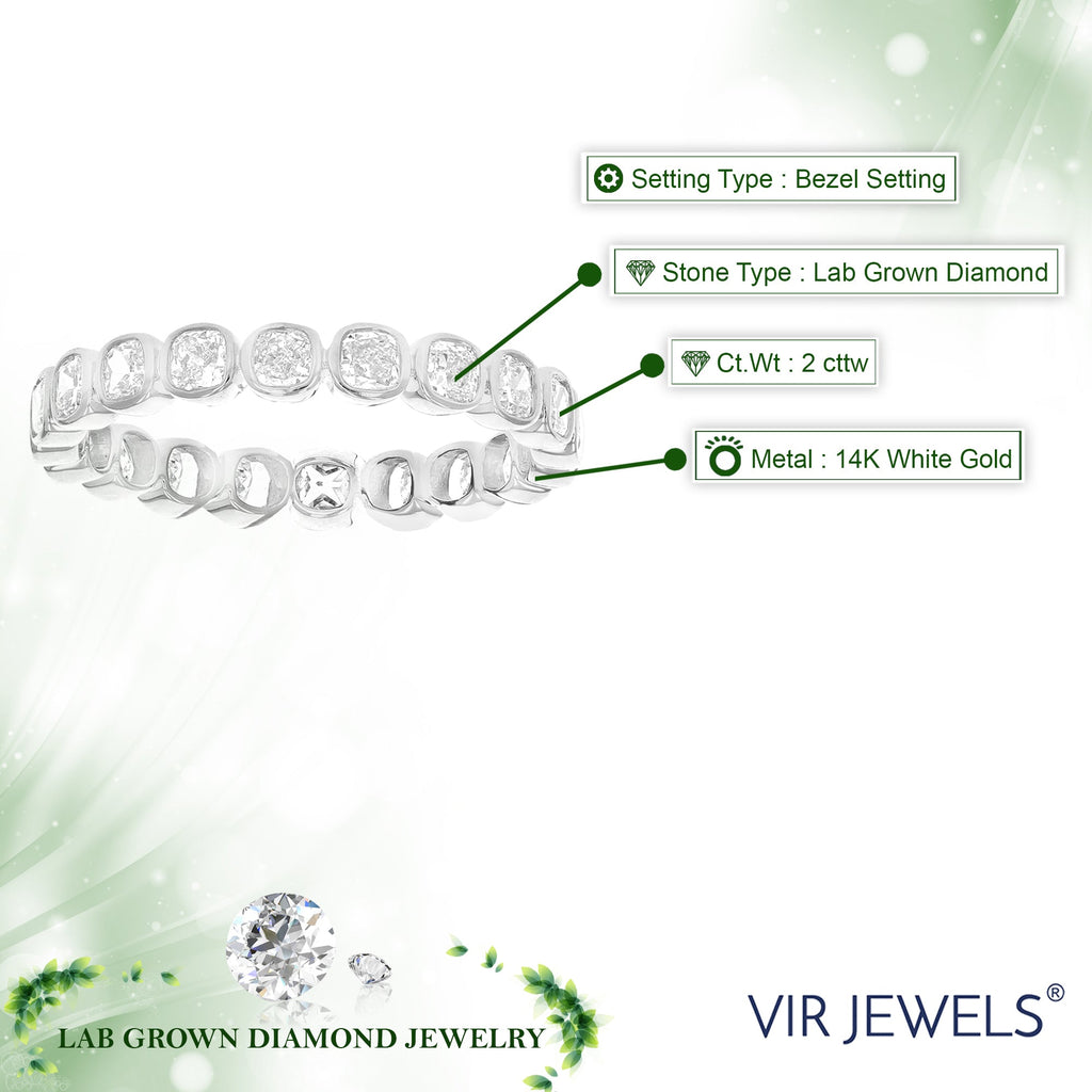 2 cttw Cushion Lab Grown Diamond Eternity Ring Wedding Band in 14K White Gold For Women