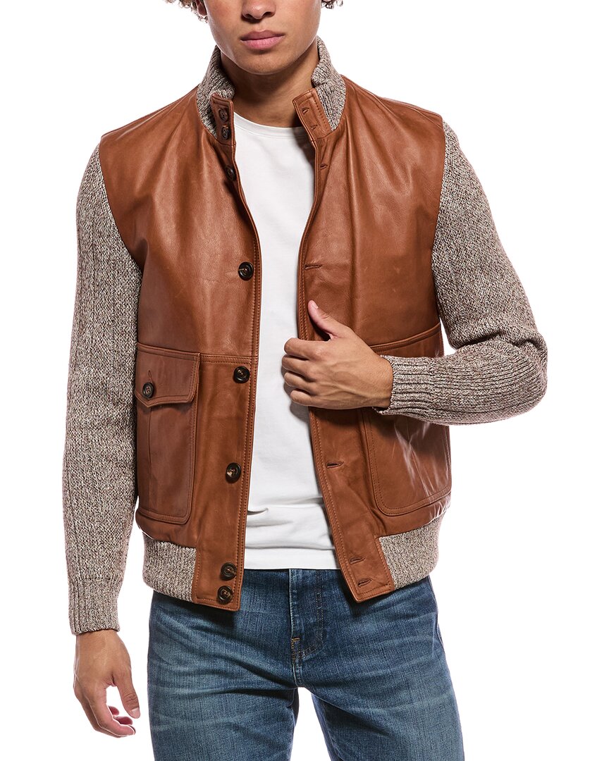 Eleventy Leather Linen-Blend Jacket