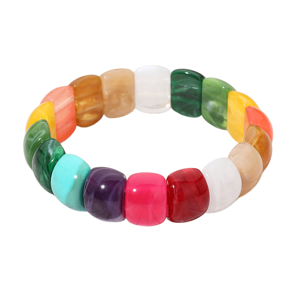 Chunky Marbled Barrel Beaded Stretch Bracelet