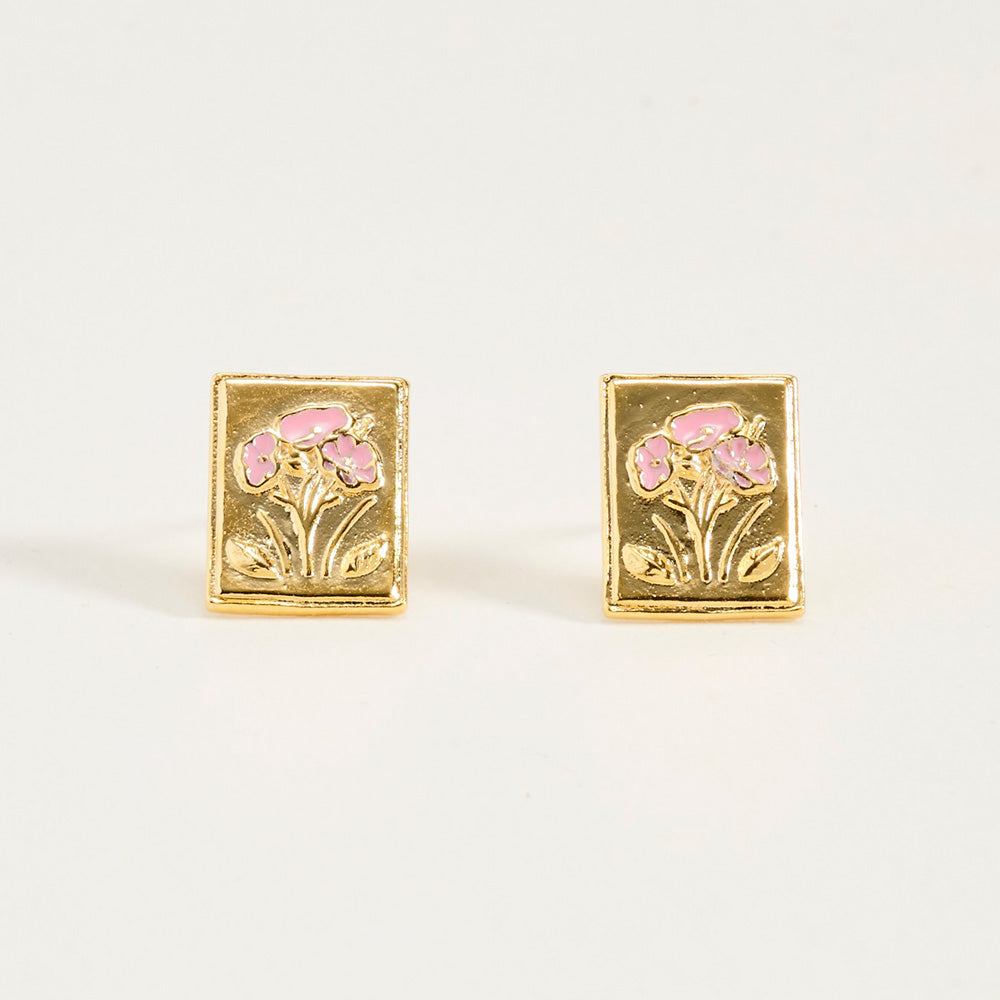 18K Gold Dipped Mahjong Tile Stud Earrings 0.3" X 0.4"