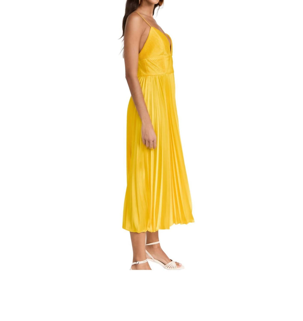 Viv Mitered Pleating Dress In Yellow Tang