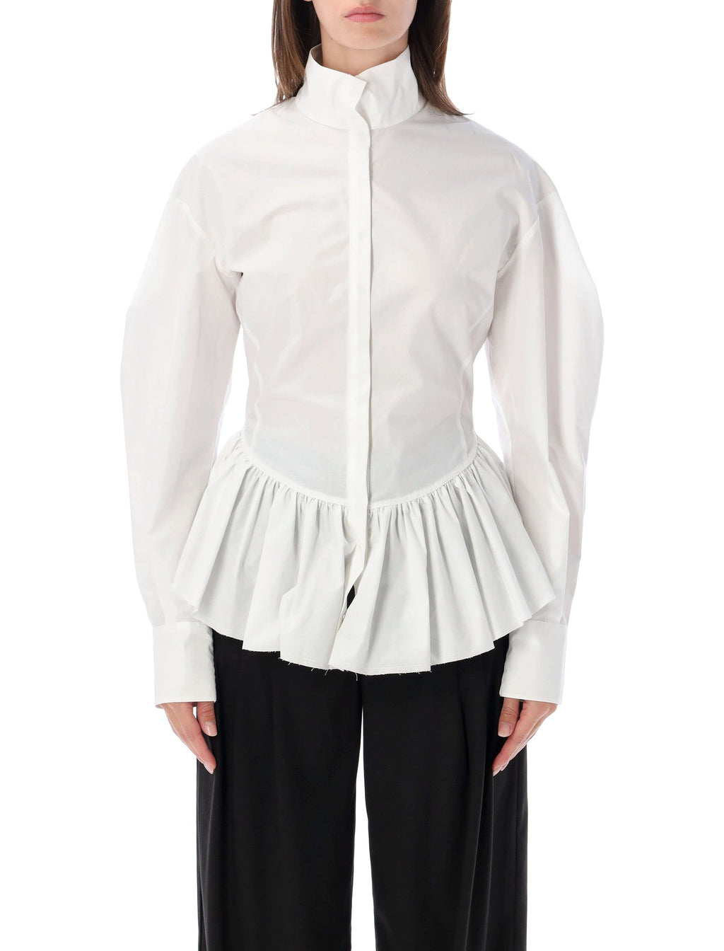Elaine Popeline High Collar Peplum Blouse