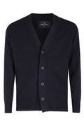 Blue Geelong V-Neck Virgin Wool Cardigan