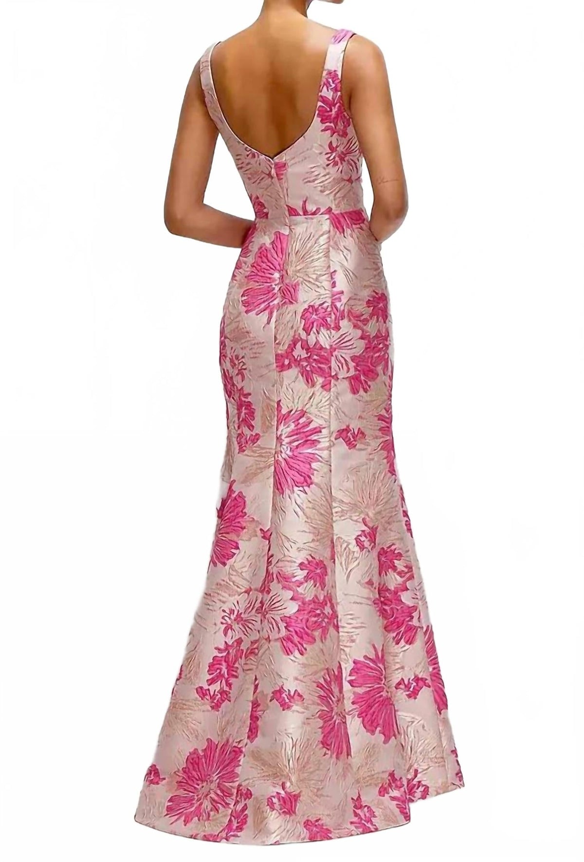 Jacquard Square Neck Maxi Dress In Hibiscus Pink Floral