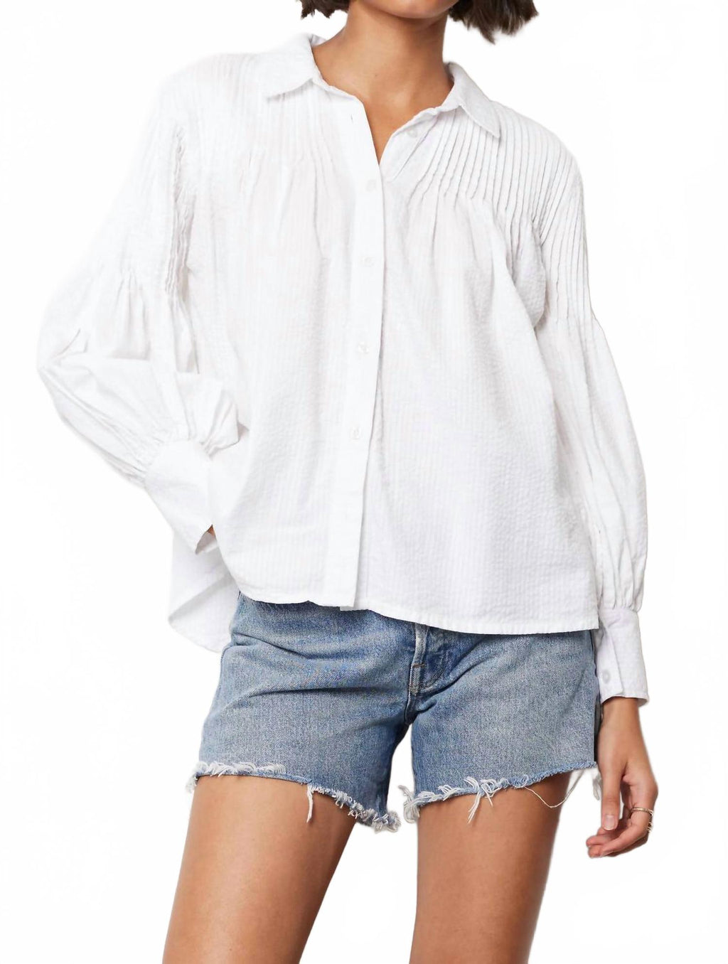 Women's Pintuck Peasant Blouse In White