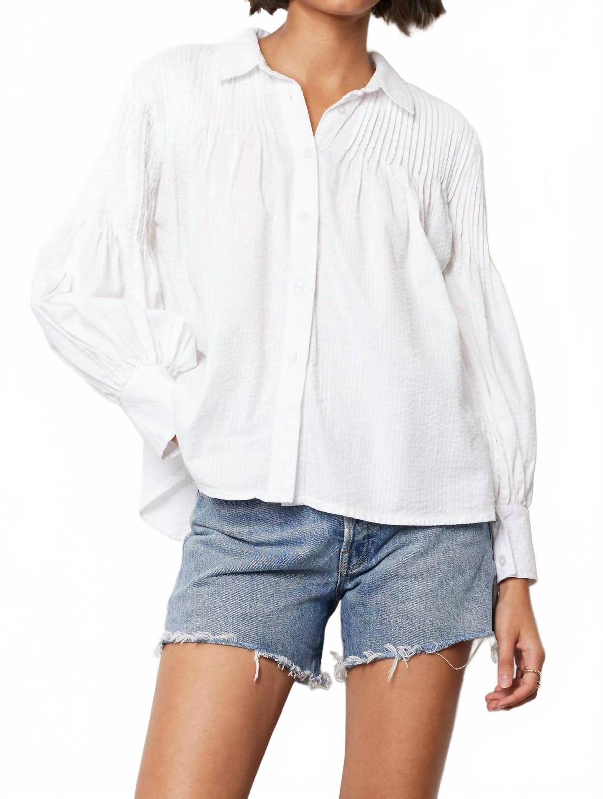 Women's Pintuck Peasant Blouse In White