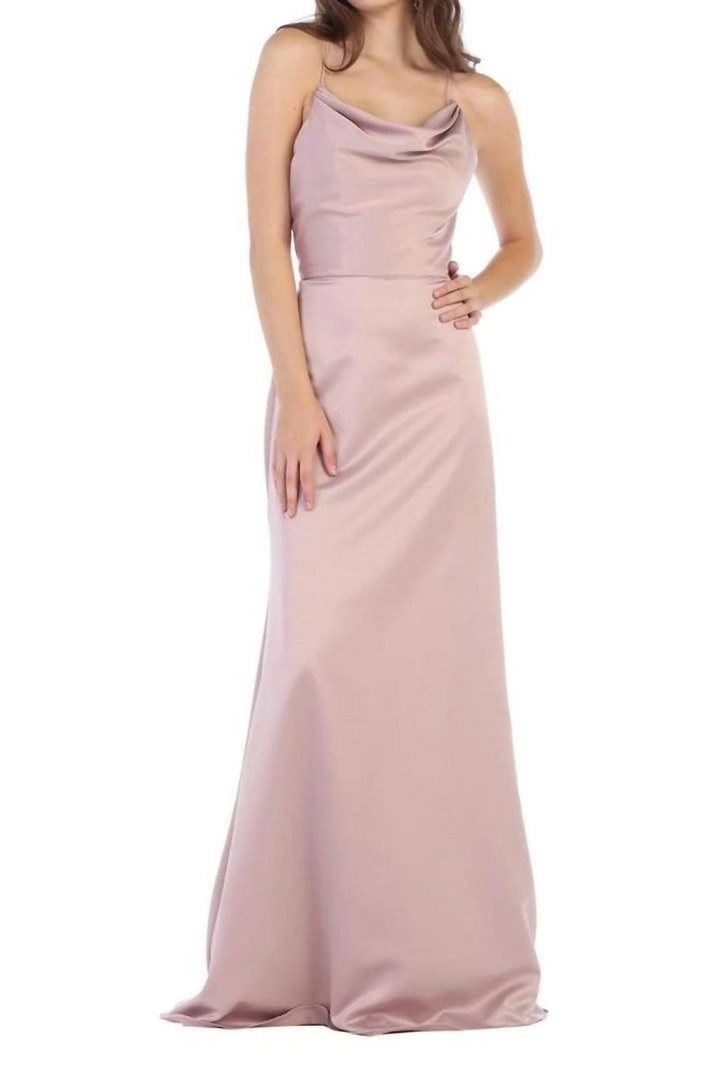 Halter Neck Strappy Back Satin A-Line Gown In Mauve