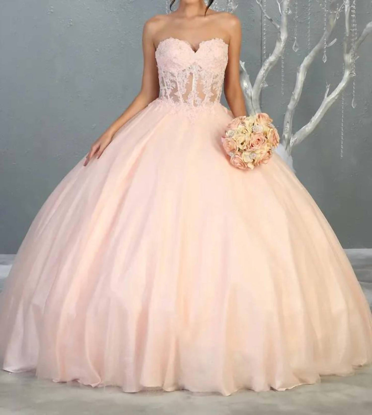 Embroidered Corset Bodice Ballgown In Blush