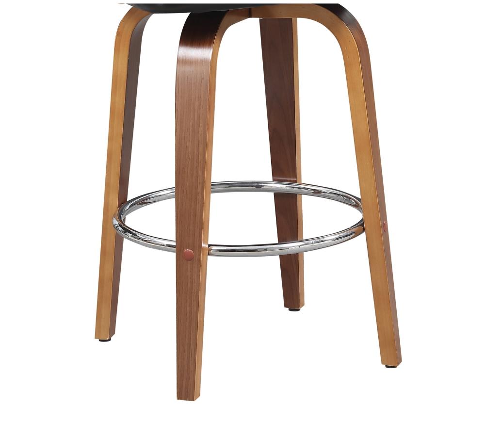 Mid-Century Swivel Bar Chair with Wooden Construction and Faux Leather Upholstery