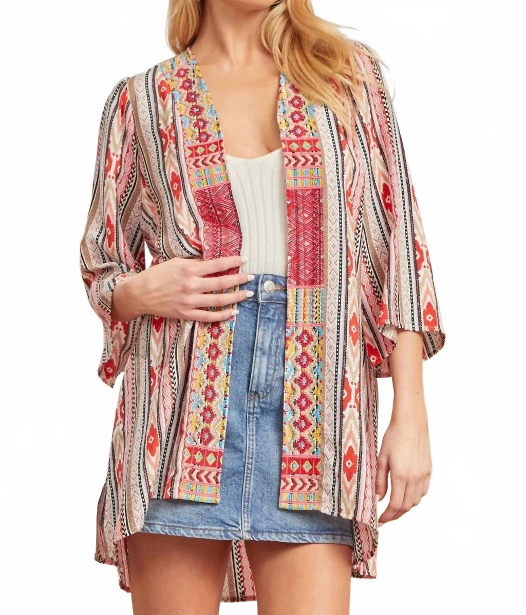 Boho Bloom Party Kimono In Mocha Red