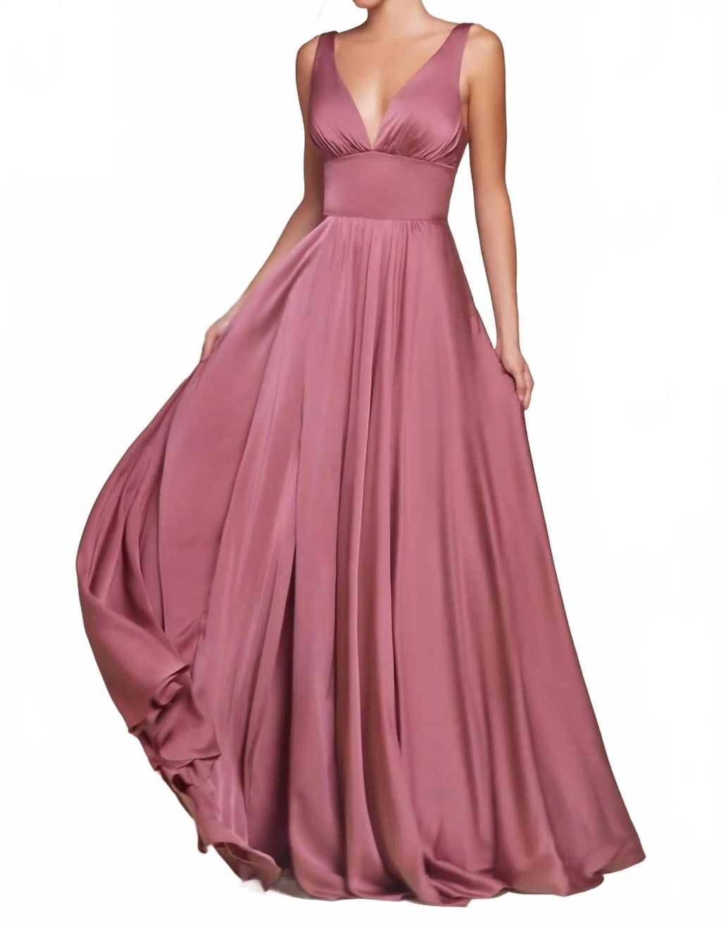 V-Neck Wide Waistband Evening Maxi Dress In Mauve Rose