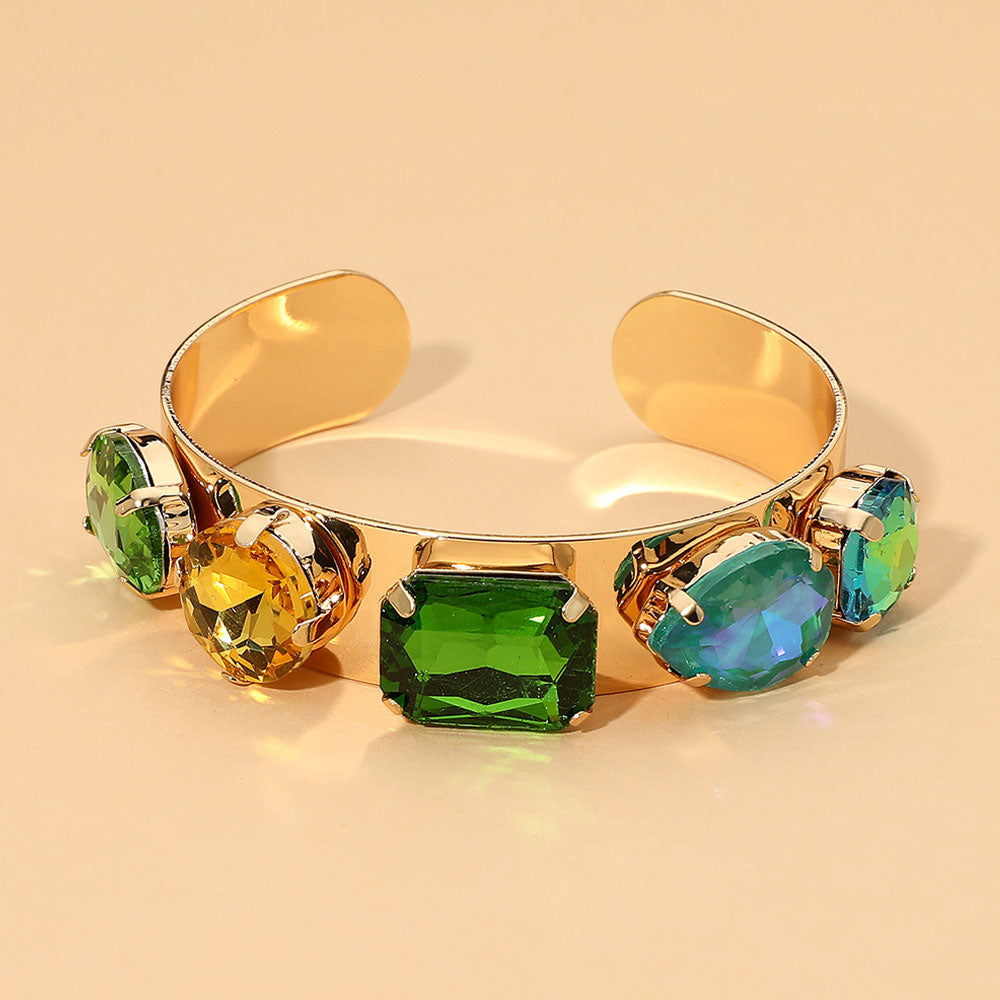 Multi-Shaped Faceted Stone Cluster Embellished Cuff Bracelet