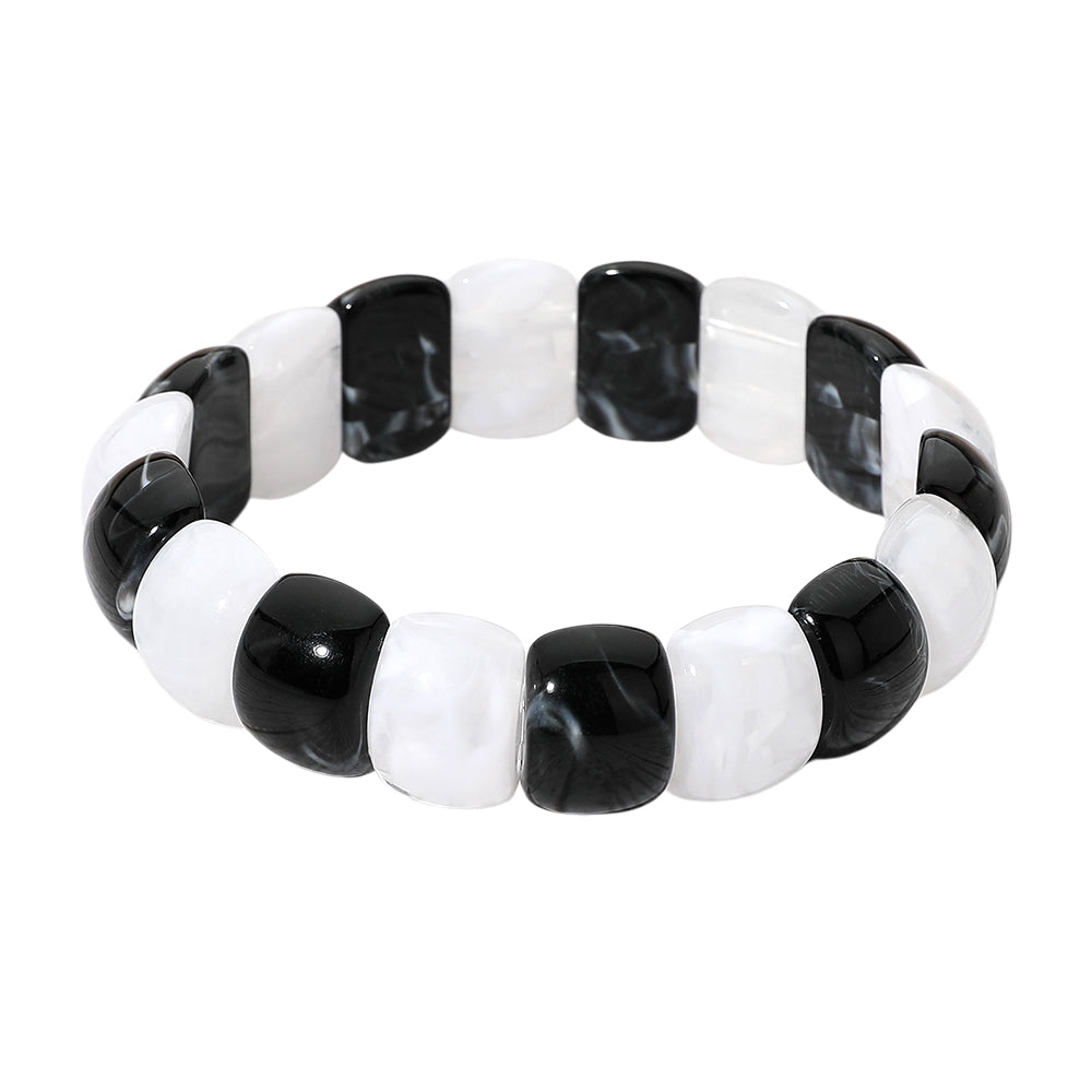 Chunky Marbled Barrel Beaded Stretch Bracelet
