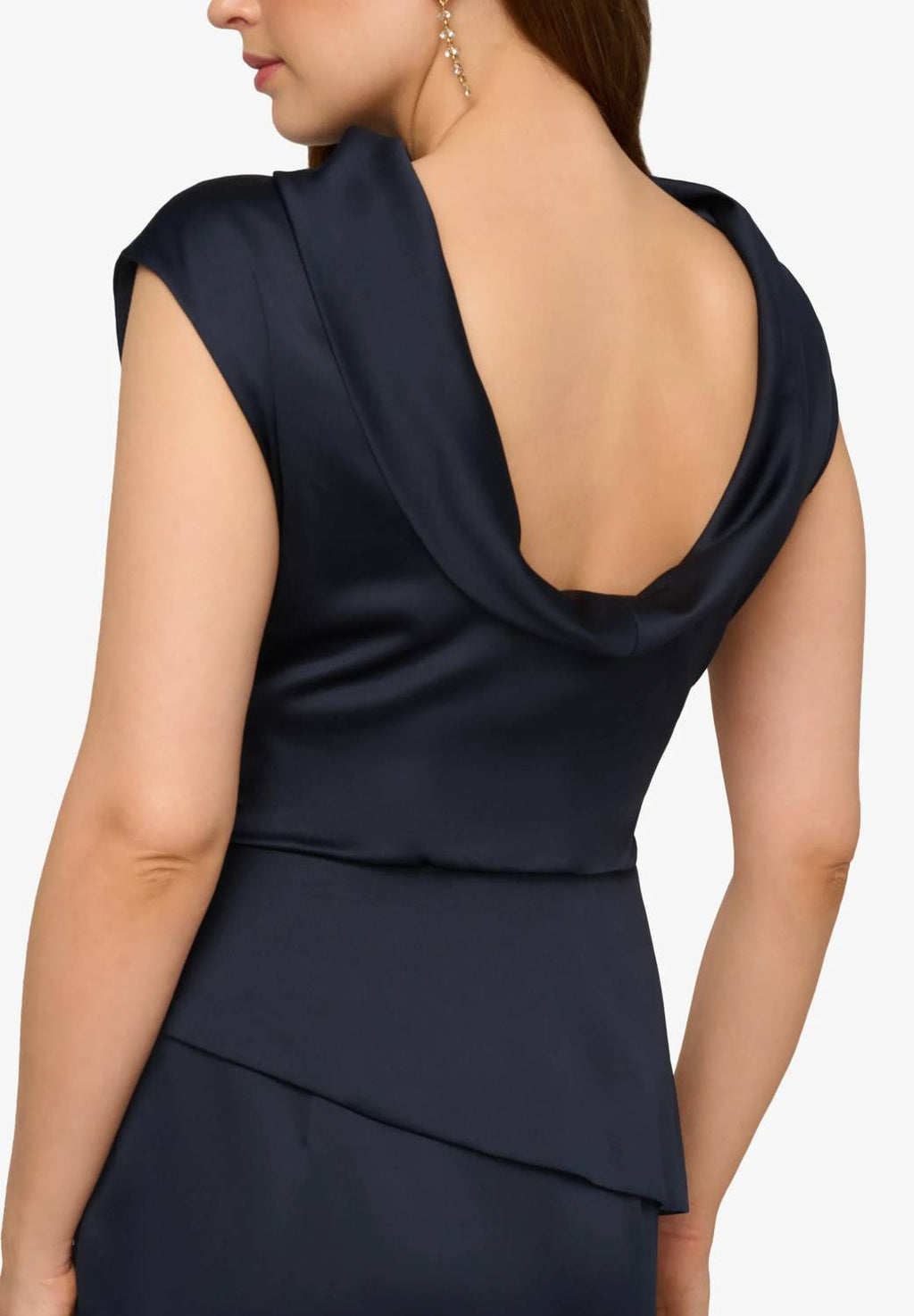 High-Neck Floor-Length Satin Formal Sheath Dress In Dark Navy