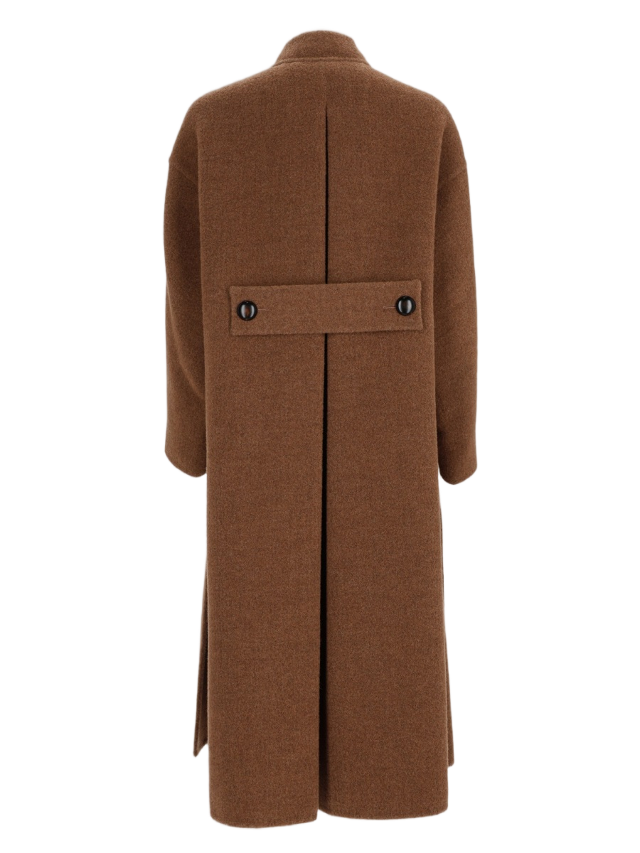 Double-Breasted Short Textured Brown Leather Coat