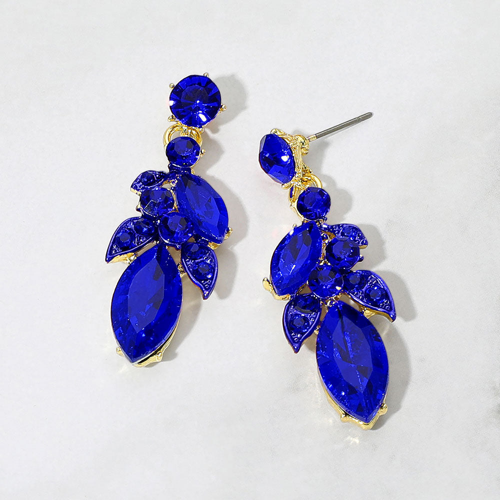 Marquise Gem Steon Cluster Embellished Drop Evening Earrings
