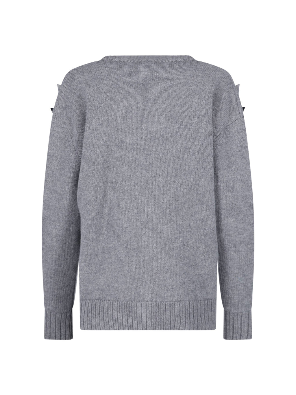 Grey Wool V-Neck Rhinestone Cardigan