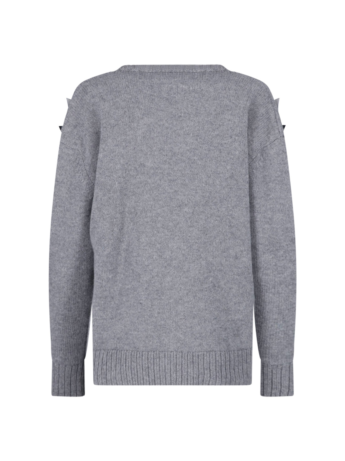 Grey Wool V-Neck Rhinestone Cardigan