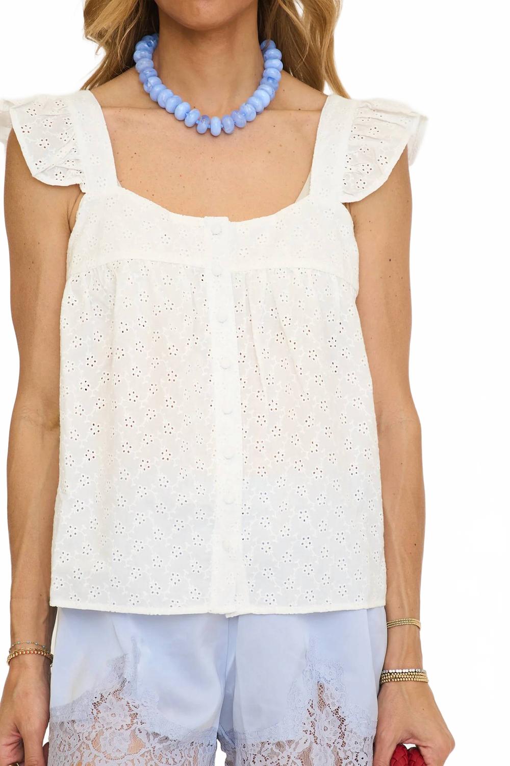 Lily Flutter Sleeve Tank Top In White