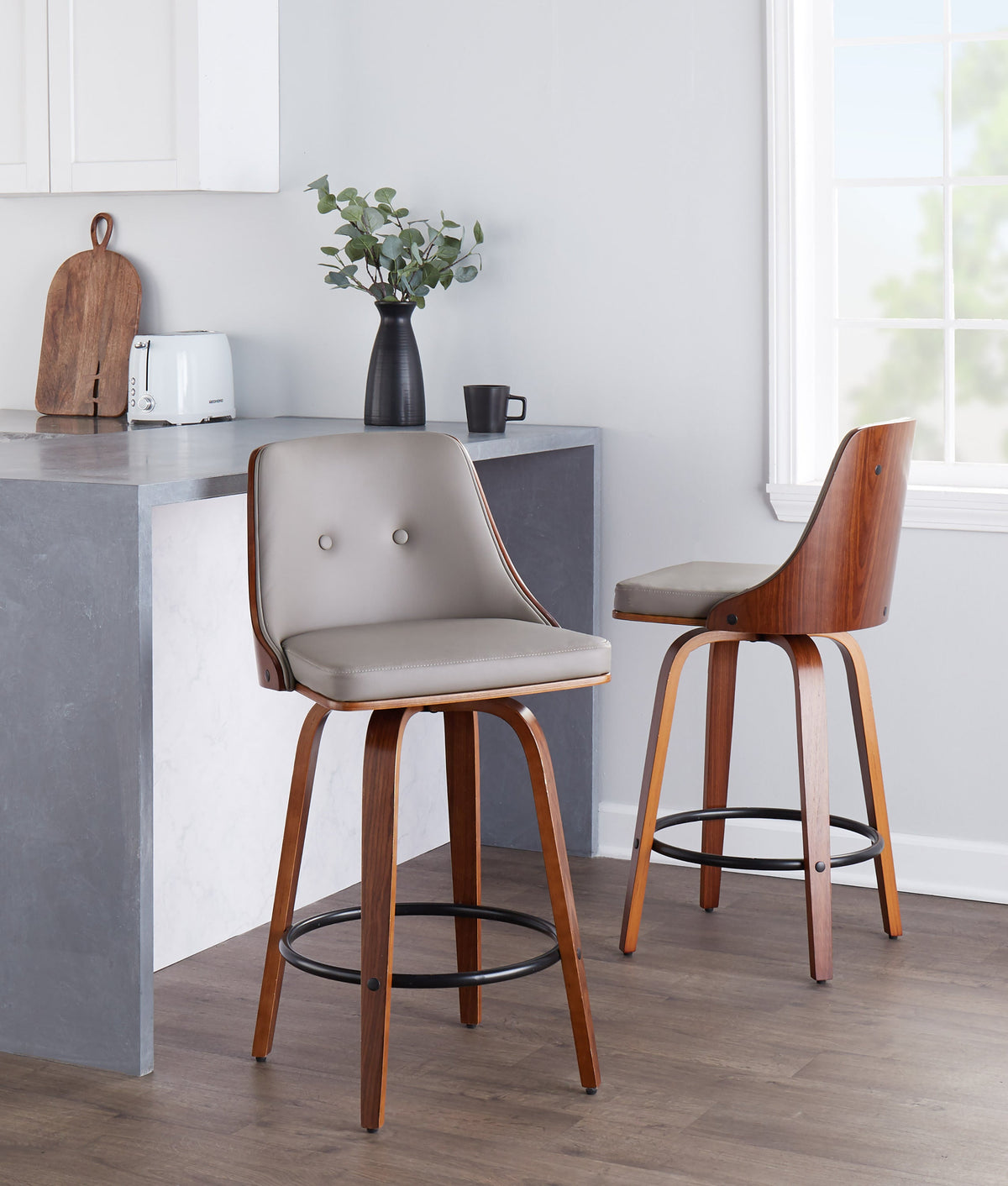 Fixed-Height Swivel Chairs with Metal Footrests