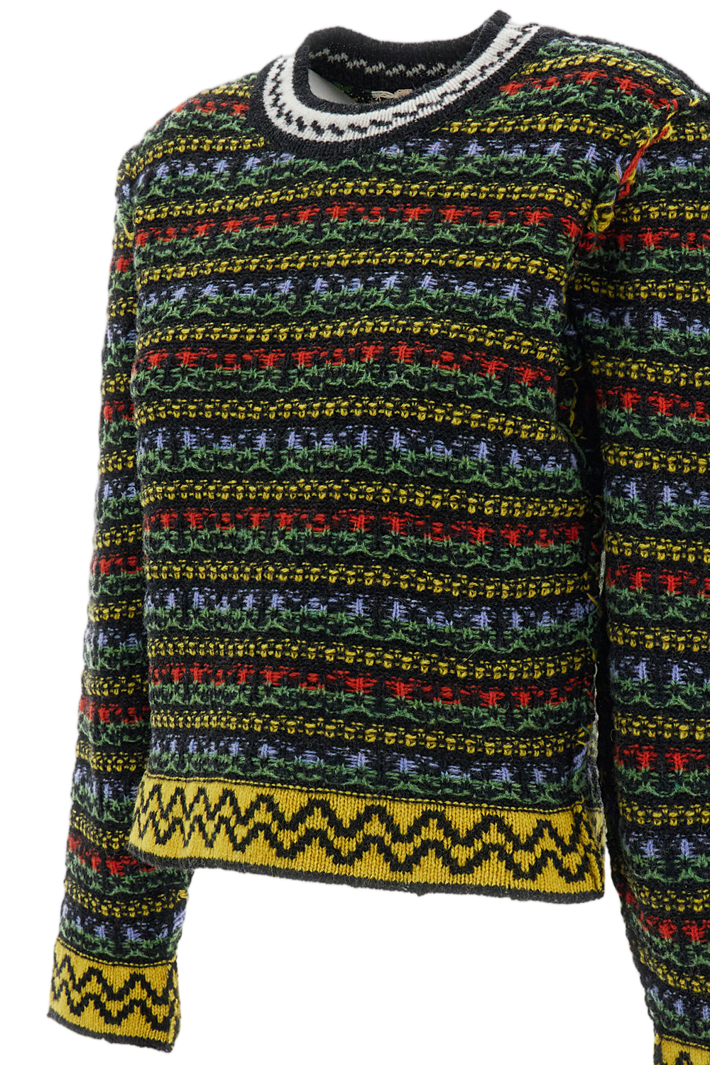 Multicolor Wool Raised Seam Jacquard Knit Sweater