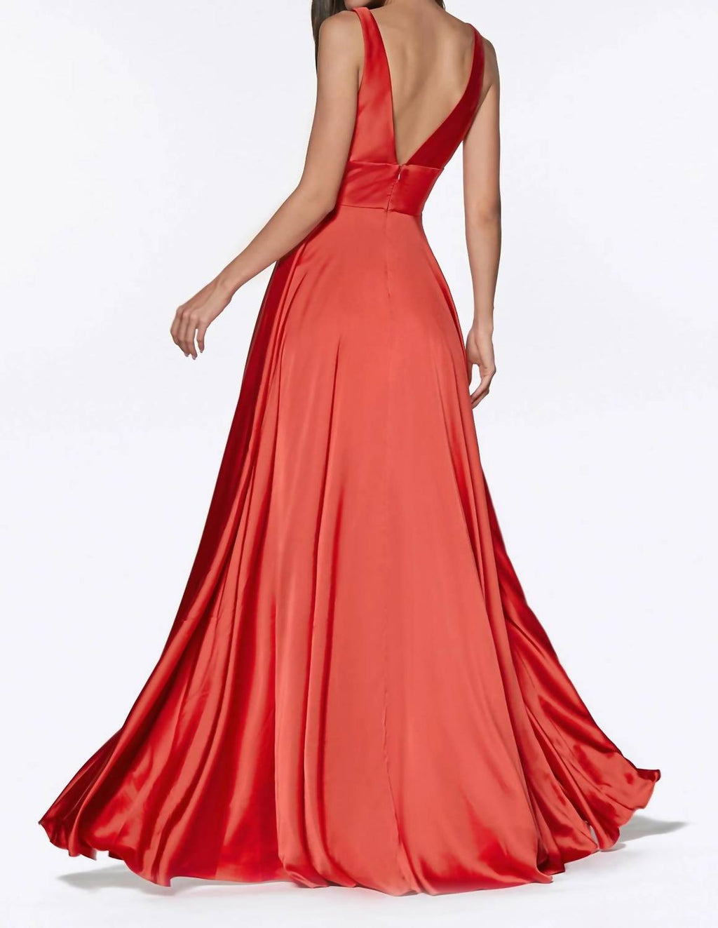 Deep V-Neck Satin A-Line Dress In Red