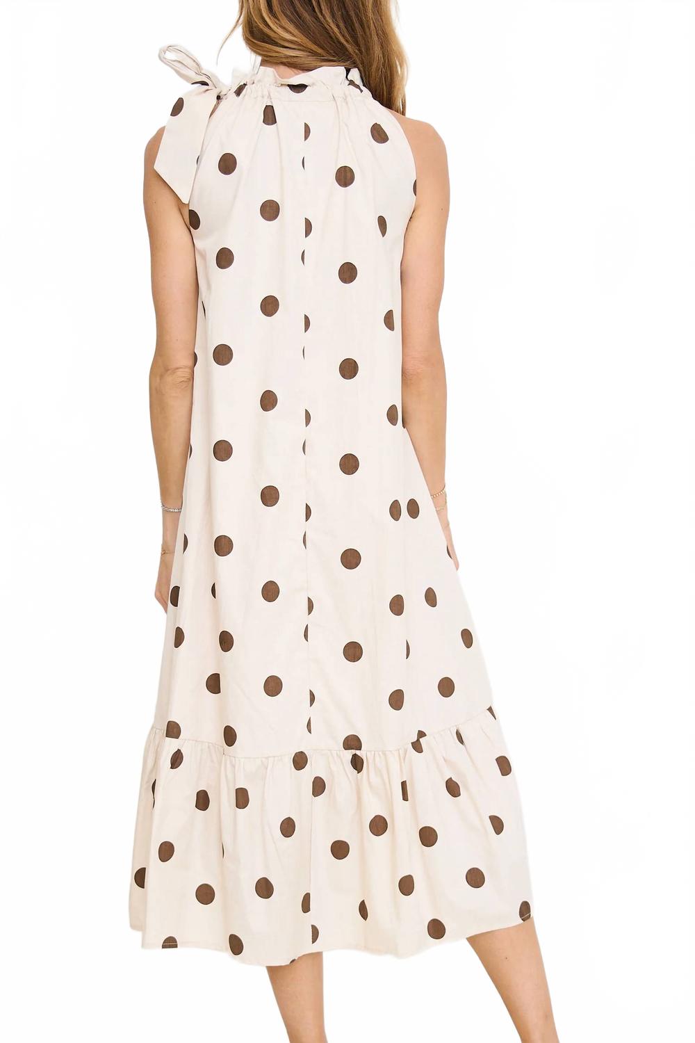 Ruffle Neck Tie Sleeveless Midi Dress In Brown