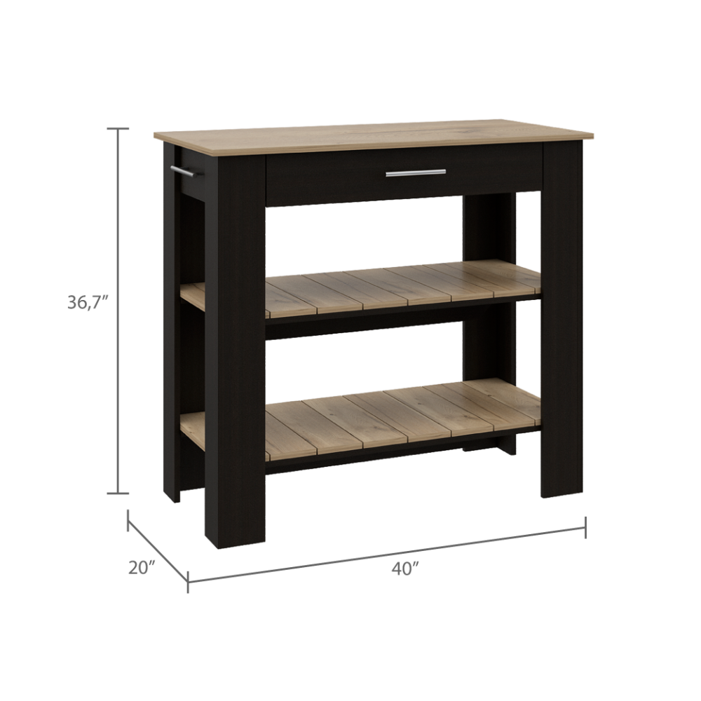 Kitchen Island Cart with Drawer and Open Shelves