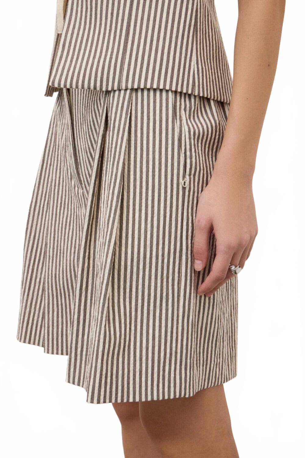 Cotton Blend Striped Shorts In Brown And White