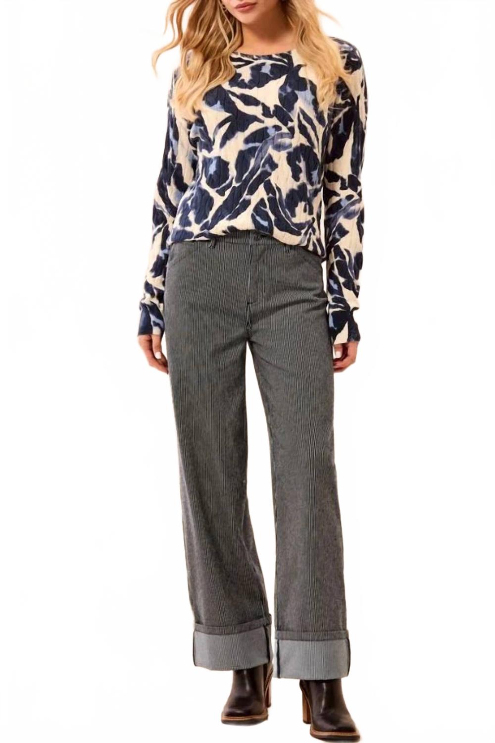 Fly Front Ankle Pant With Wide Cuffs In Sapphire