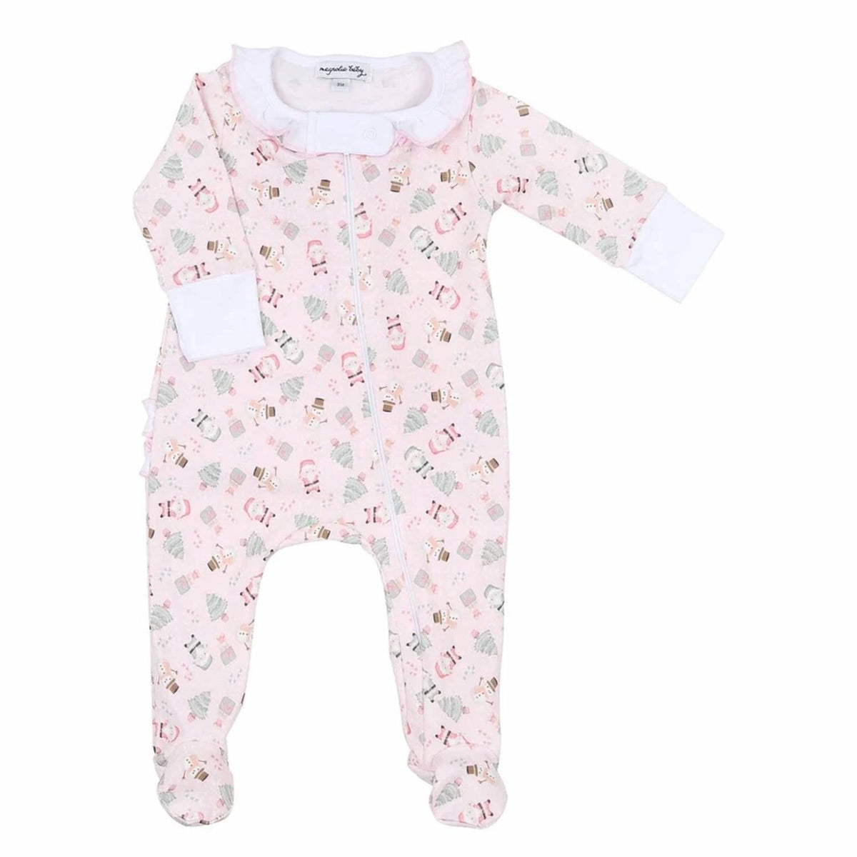 Kid's Sweet Christmas Ruffle Footie In Pink