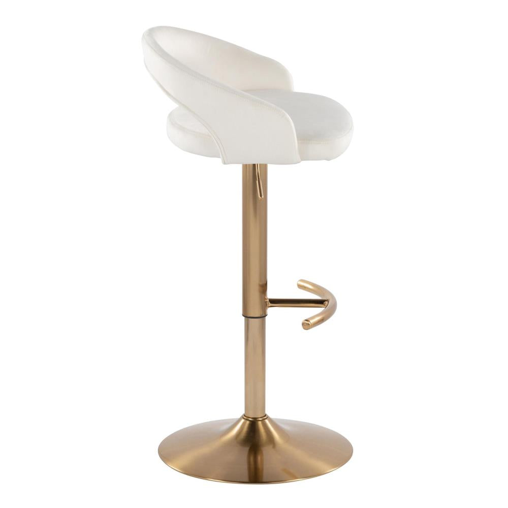 Set of 2 Adjustable Height Bar Stools with Upholstered Seats and Decorative Footrests