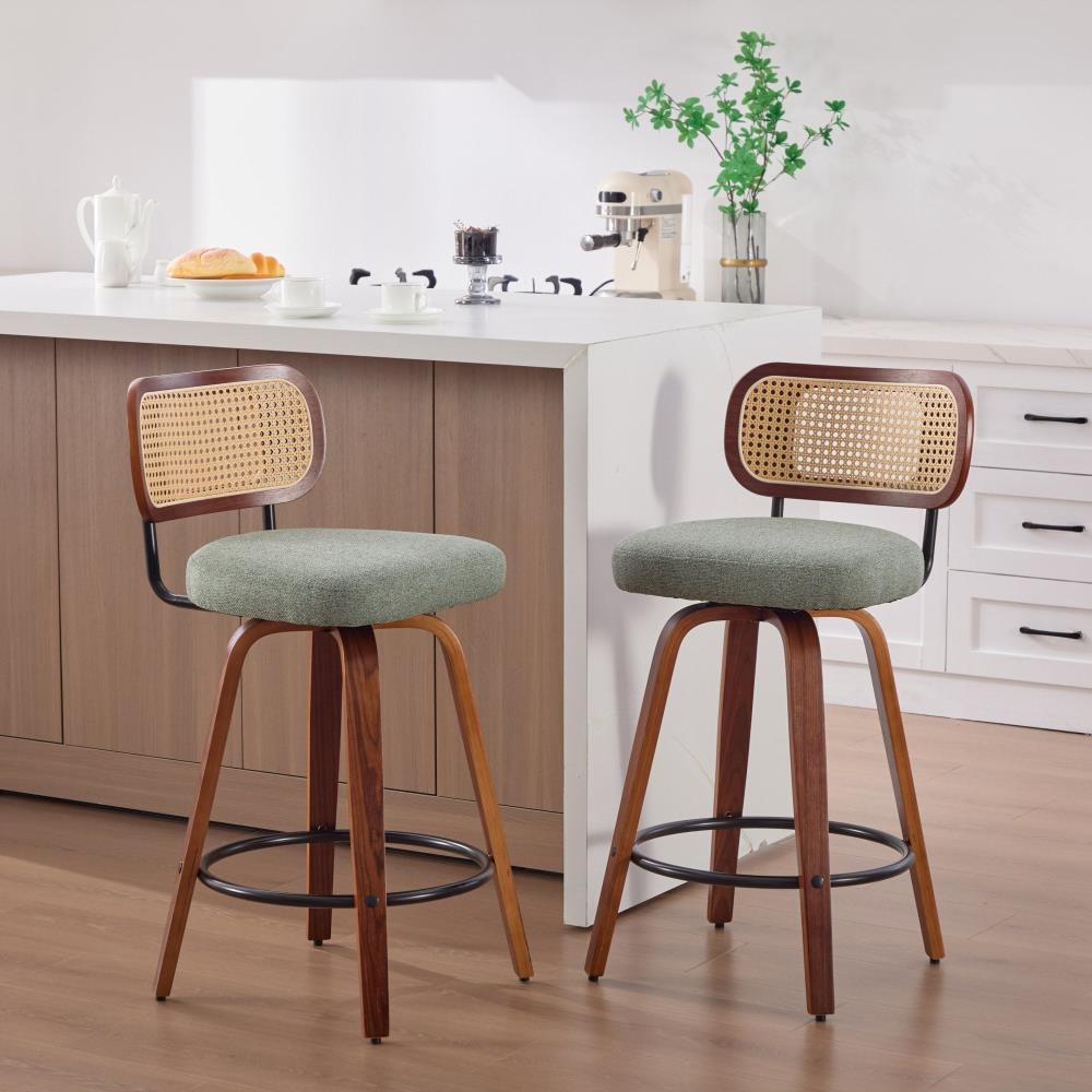 Swivel Counter Stools with Cushioned Seats and Wooden Frames