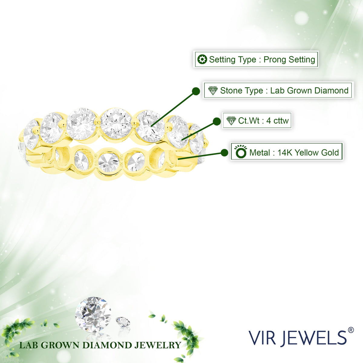 4 cttw Lab Grown Diamond Eternity Ring Wedding Band in 14K Yellow Gold For Women