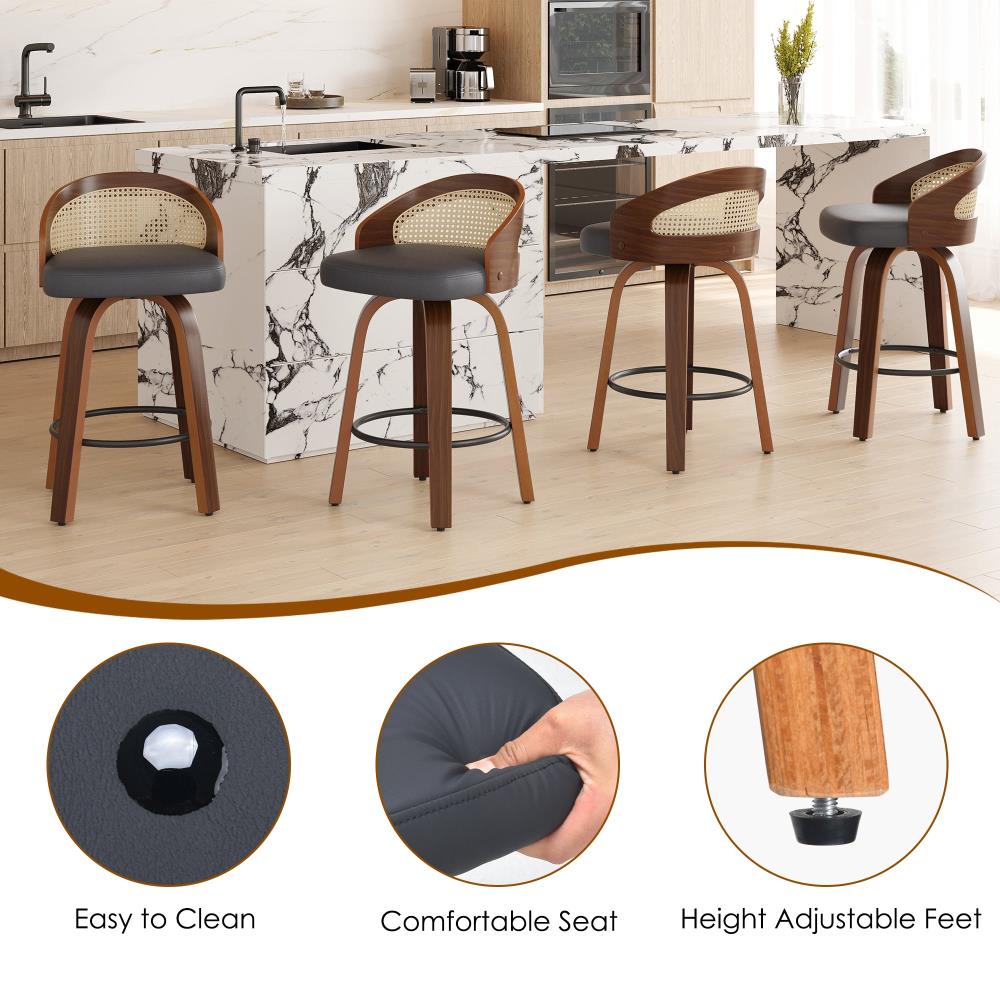 Upholstered Bar Stools with Wood Frames and Woven Backs
