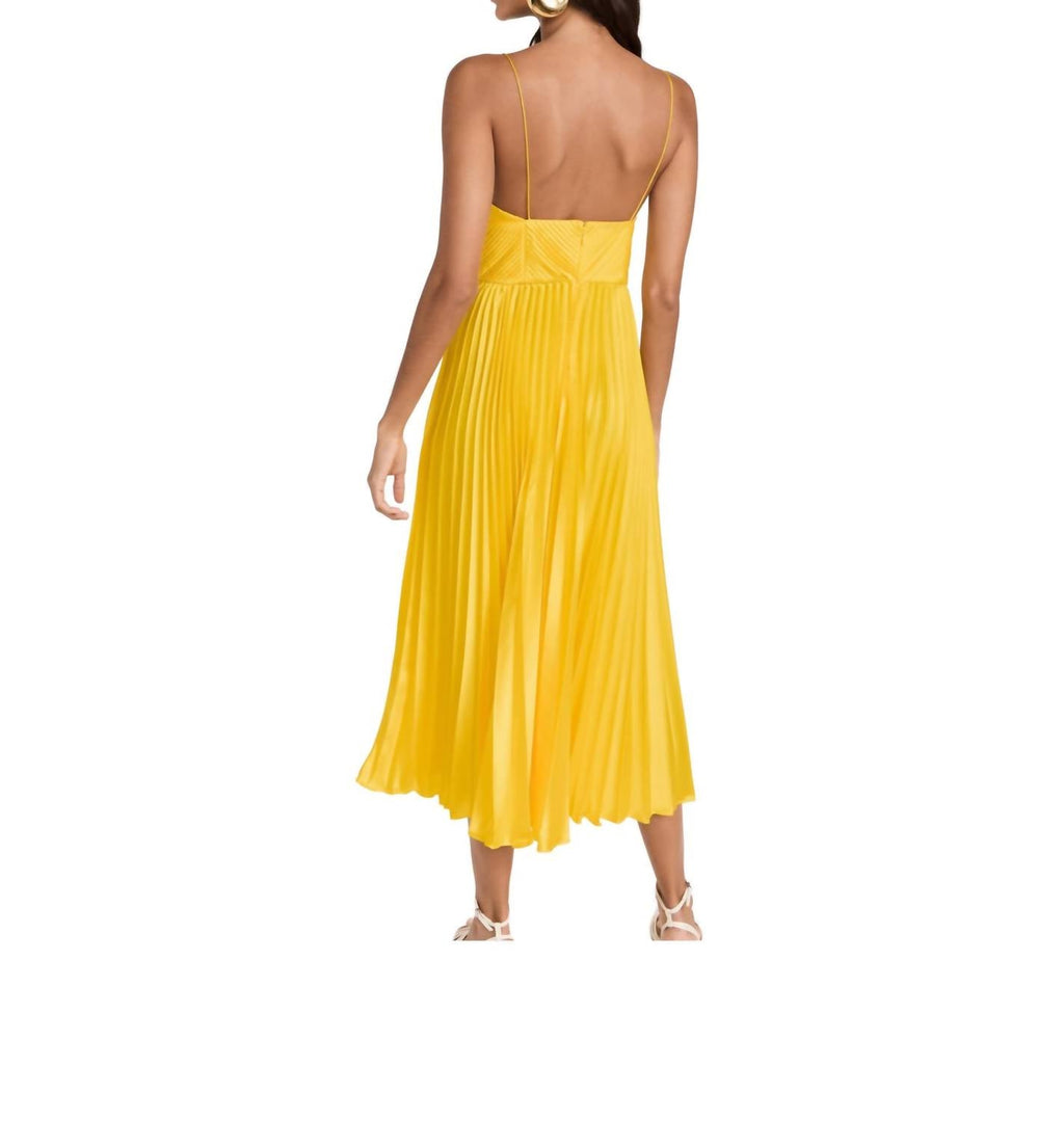 Viv Mitered Pleating Dress In Yellow Tang