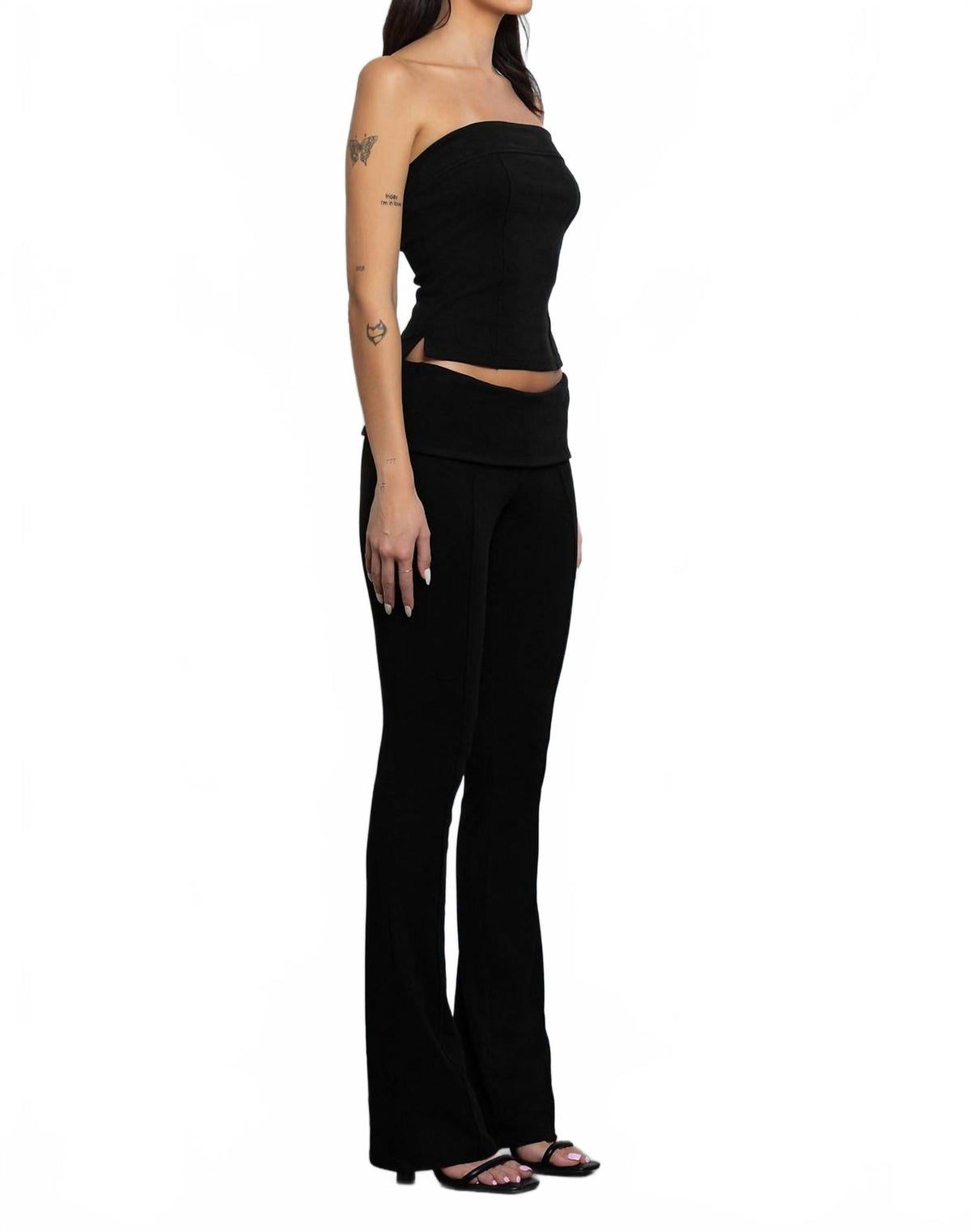 Jersey Tube Top & Pant Set In Black