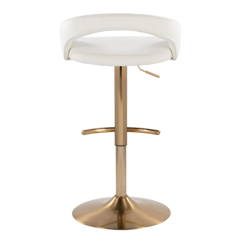 Set of 2 Adjustable Height Bar Stools with Upholstered Seats and Decorative Footrests