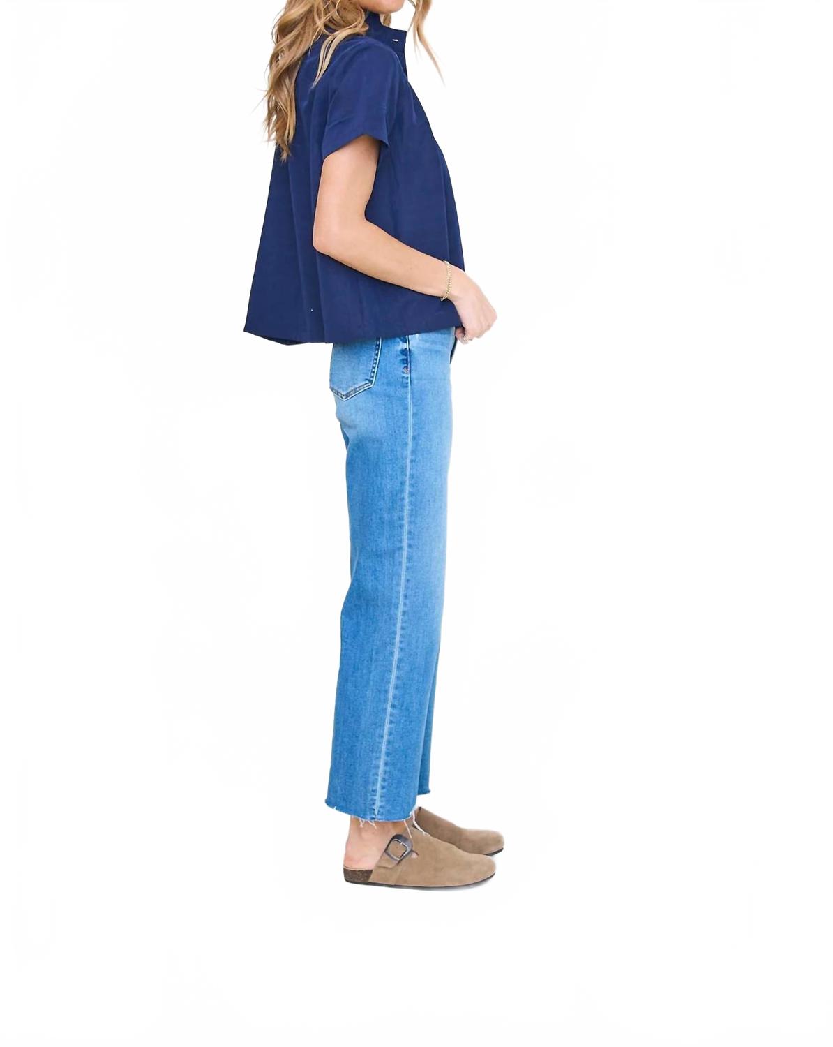Stand Collar Short Sleeved Shirt In Navy