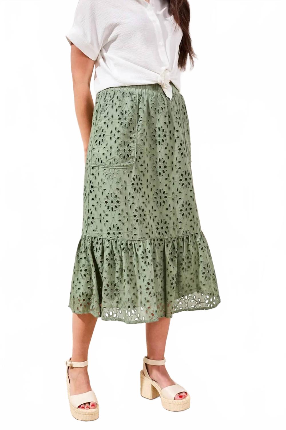 Meadow Breeze Eyelet Skirt In Sage Green