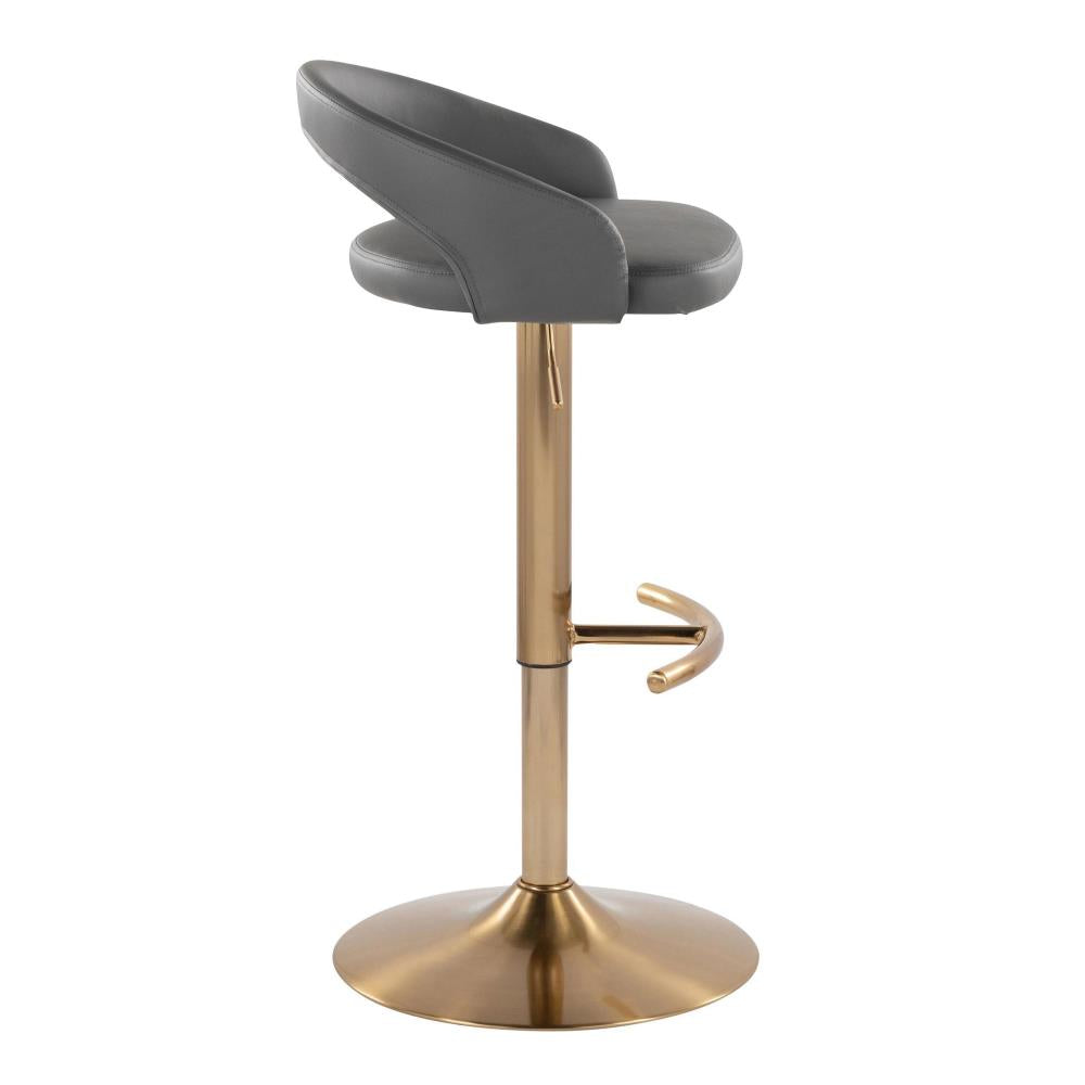 Set of 2 Upholstered Adjustable Barstools with Metal Bases and Rounded Footrests