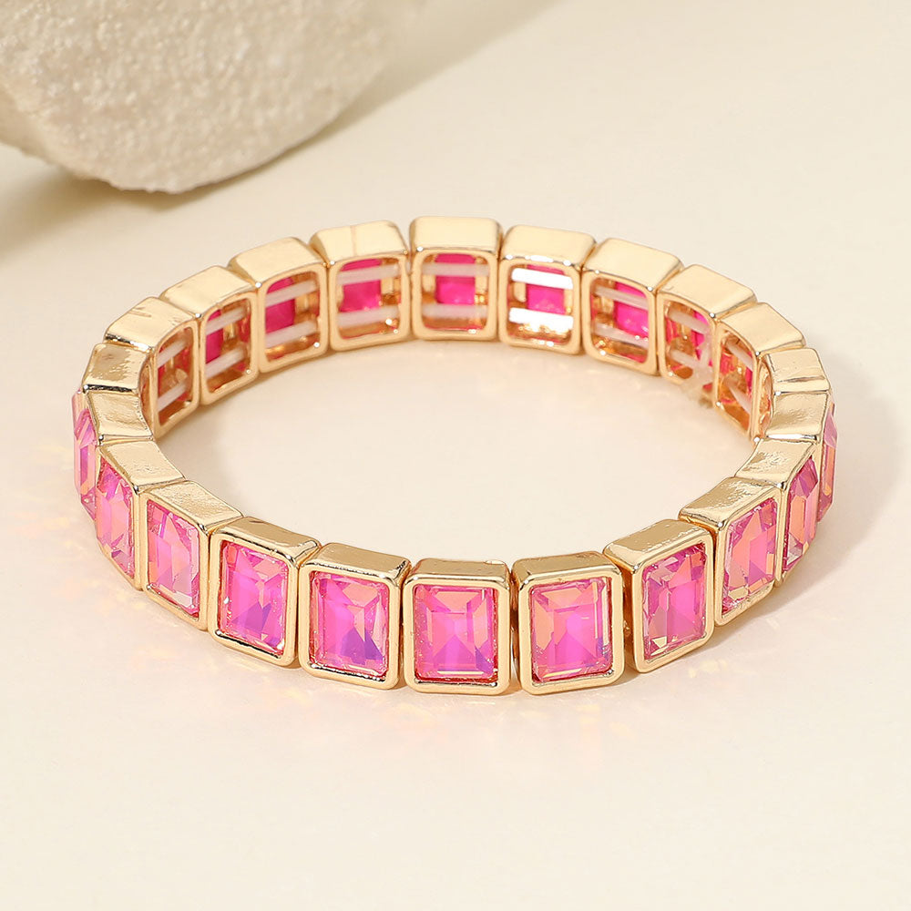 Rectangle Crystal Beaded Stretch Bracelet