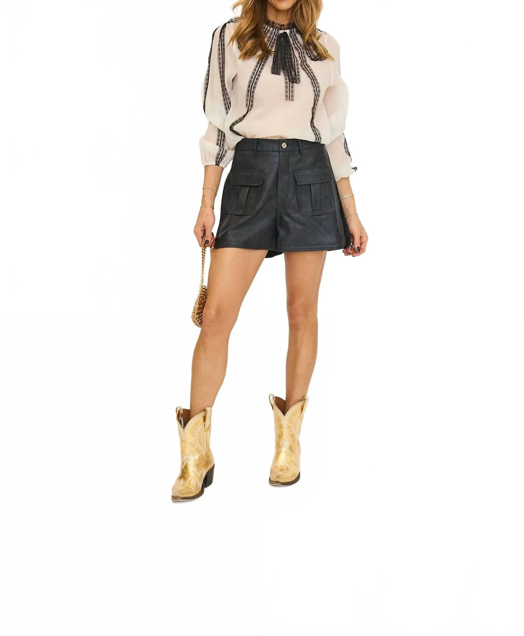 Side Slit Detail Washed Faux Leather Shorts In Black