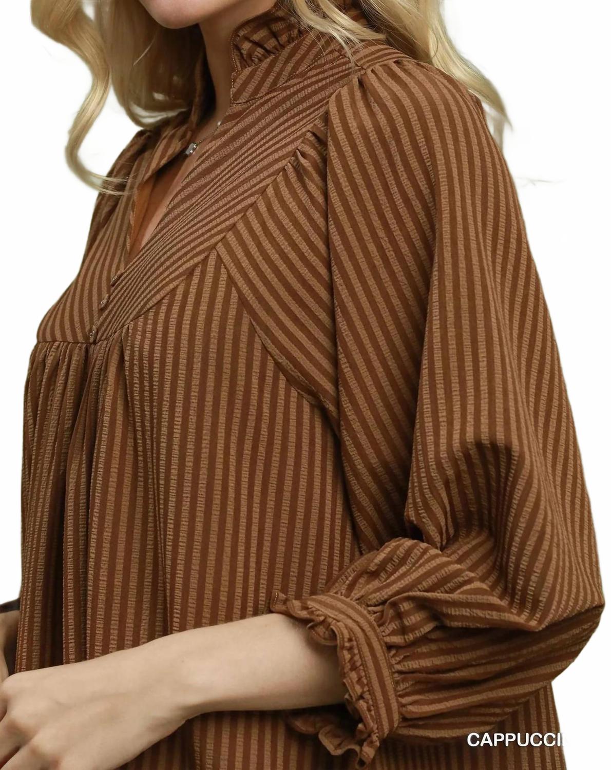 Hadley Seersucker Midi Dress - Curvy In Brown