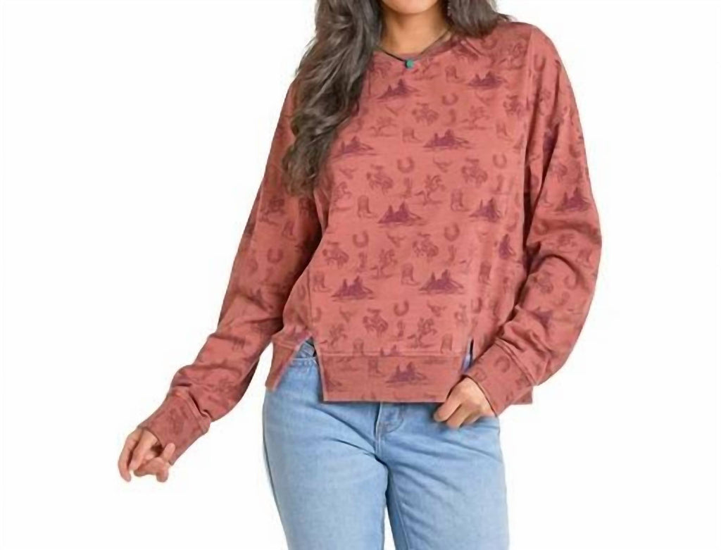 Conversational Pullover Sweatshirt In Rust