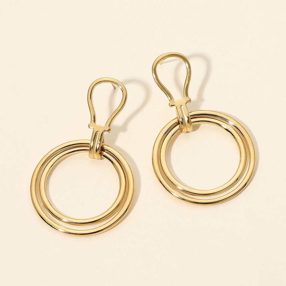 Stainless Steel Layered Ring Drop Earrings