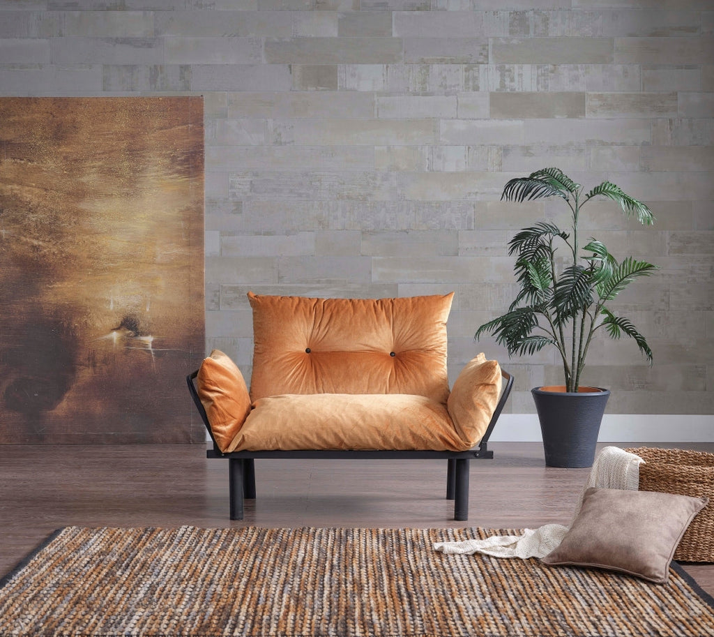 Compact Metal Frame Futon Loveseat