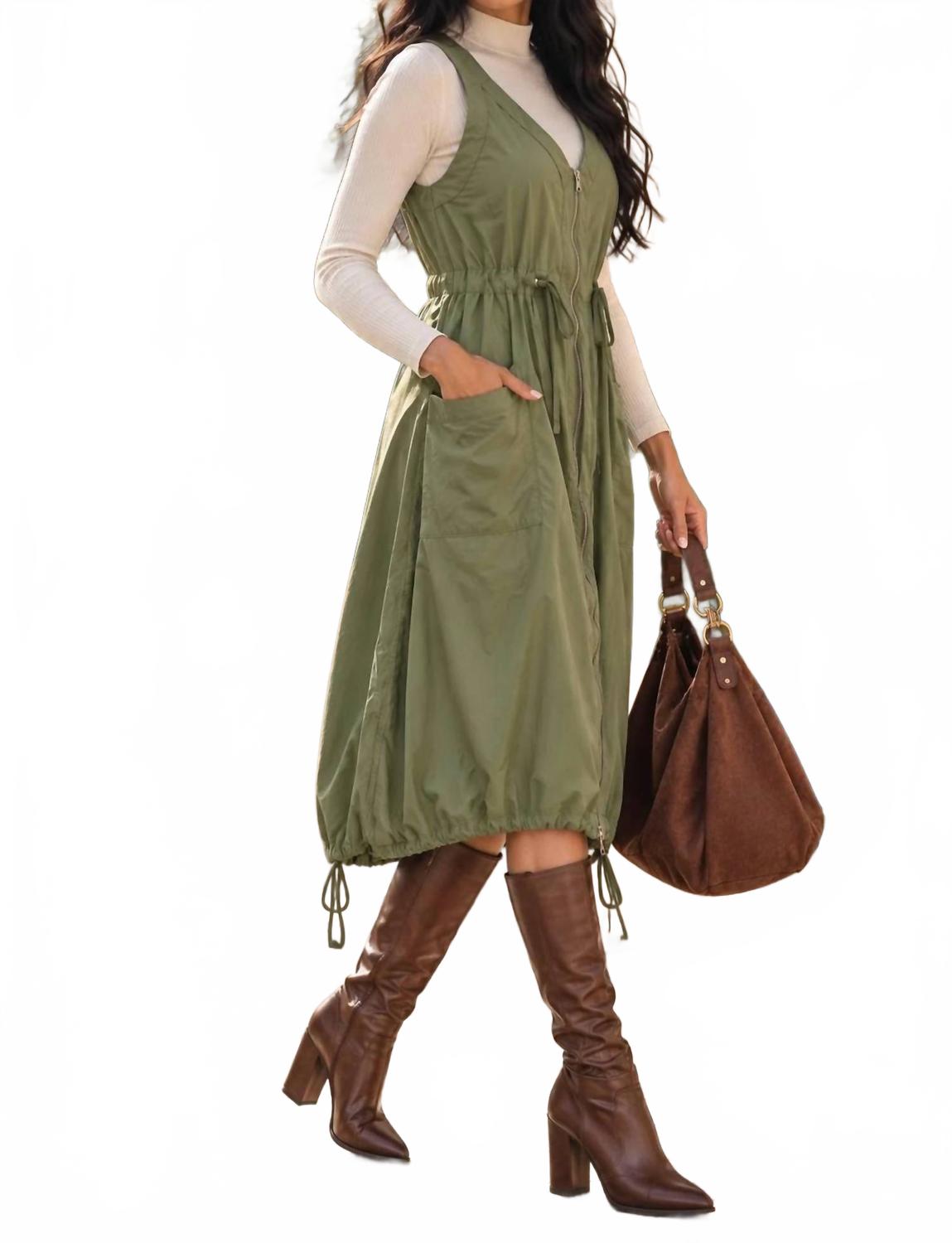 Trailblazer Cargo Midi Dress In Olive