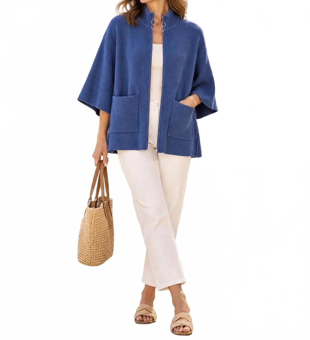 Heavenly Zip Cardigan With Pockets In Stellar Blue